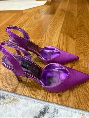 Magenta Satin Pointed-Toe Slingback stiletto Heels formal career weddings 7